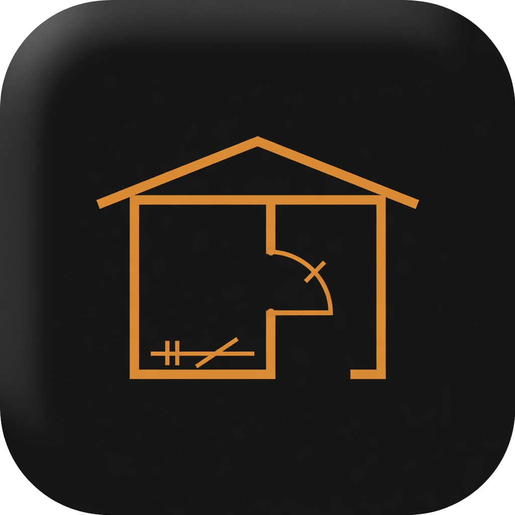 ArchCAD app icon: orange floor-plan house on a black tile
