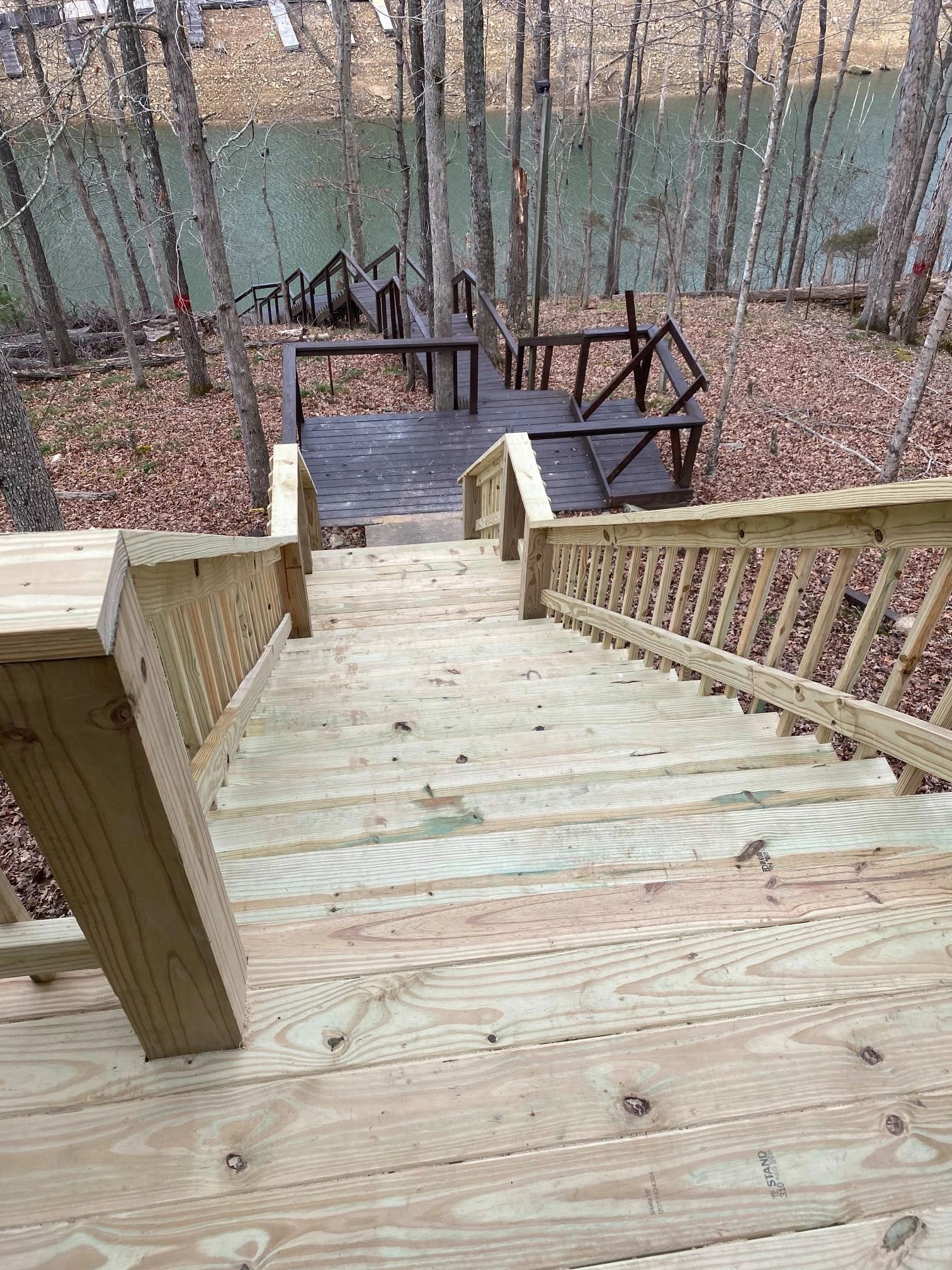 Two-level deck stair system connecting upper deck to dock — Nolin Lake, Grayson County, KY