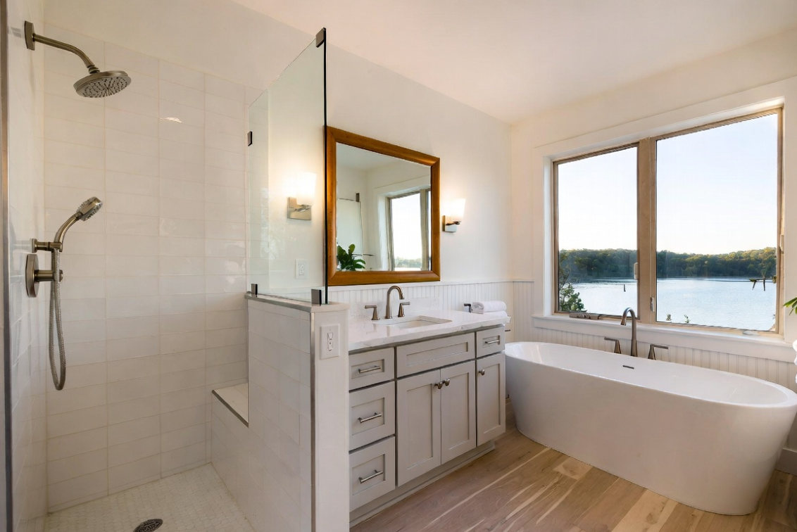 Bathroom remodel with tile work and custom vanity in Clarkson KY by Universal Interiors Remodel