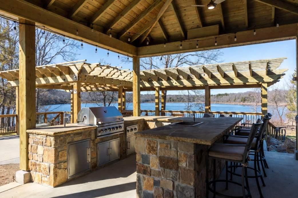 Custom outdoor kitchen at a Nolin Lake property in Grayson County, KY — Universal Interiors